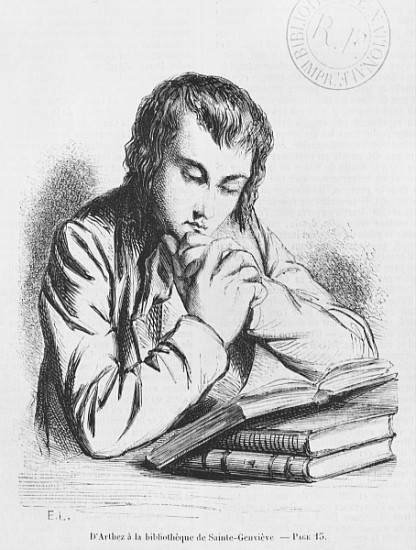 Daniel d''Arthez at the Bibliotheque Sainte-Genevieve, illustration from ''Les Illusions perdues'' H van French School