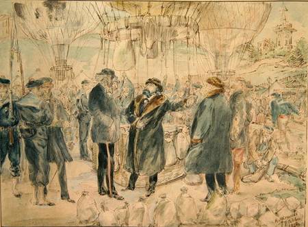 The Departure of Leon Michel Gambetta (1838-82) in the Balloon 'L'Armand-Barbes' van French School