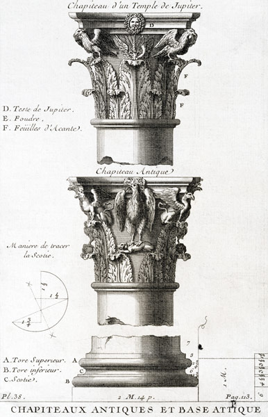 Design for an ancient capital and base from a Temple of Jupiter van French School