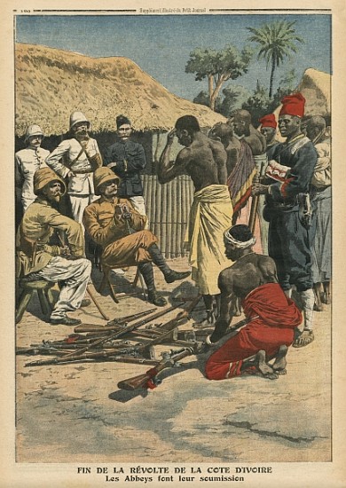 End of the revolt of the Cote d''Ivoire, the Abbeys surrendering to commander Nogues, illustration f van French School