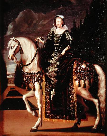 Equestrian Portrait of Marie de Medici (1573-1642) van French School
