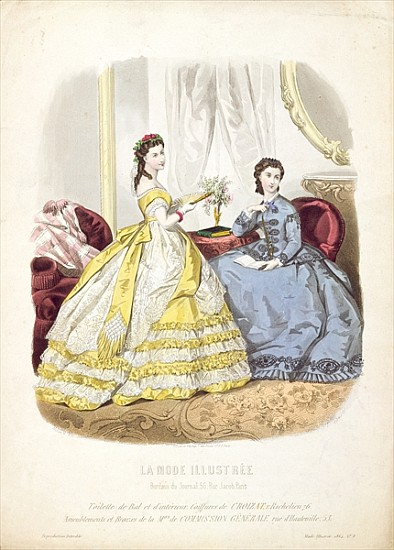 Fashion plate showing ballgowns, illustration from ''La Mode Illustree'' van French School