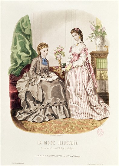 Fashion plate showing ballgowns, illustration from ''La Mode Illustree'' van French School