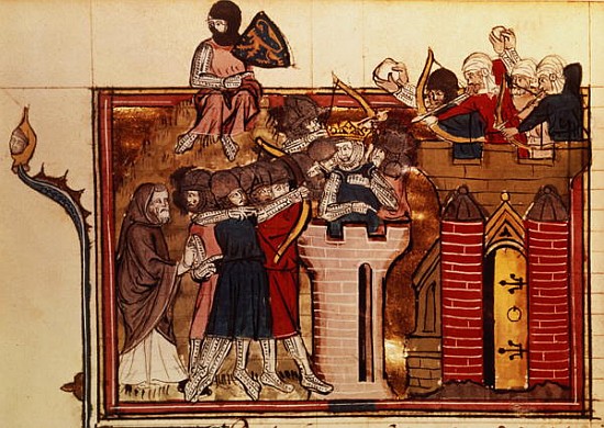 Fr 22495 f.69v The Crusader assault on Jerusalem in 1099, from Le Roman de Godefroi de Bouillon van French School