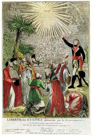 Freedom of Worship during the period of Napoleon''s consulship, depicting Napoleon pointing towards  van French School
