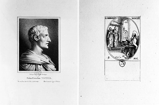 Gaius Cornelius Tacitus (AD 56-c.120) ; engraved by Julien (litho) and St. Gregory of Nazianzus (c.3 van French School