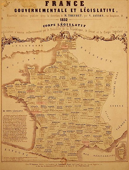 Governmental and Legislative Map of France, printed Ledoyen & Giret, Paris van French School