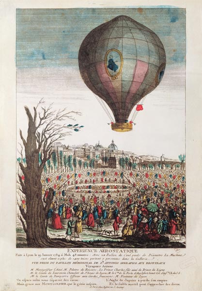 Hot-Air Balloon Experiment the Montgolfier Brothers and Francois Pilatre de Rozier (1754-85) at Lyon van French School