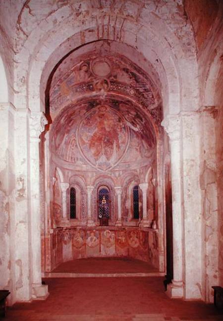 Interior view of the apse with a fresco depicting Christ giving the law to St. Peter in the presence van French School