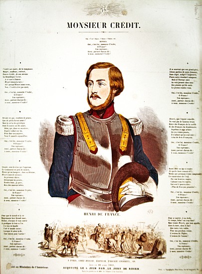 ''Monsieur Credit'', French Royalist propaganda eulogising Henri Charles Ferdinand Marie Dieudonne d van French School