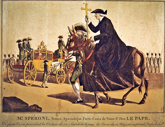 Monsignor Speroni carrying the papal cross, precedes Pope Pius VII on their way to Notre-Dame Cathed van French School