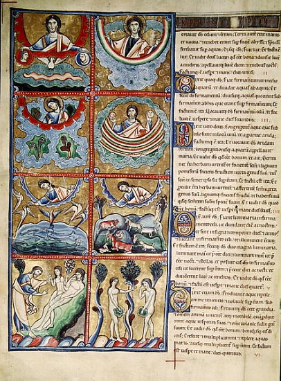 Ms 1 f.4v The Creation of the World, from the Souvigny Bible van French School