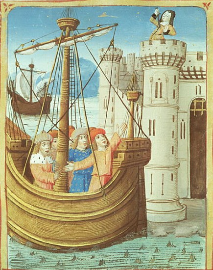 Ms 493 fol.99v The departure of Aeneas and Dido''s death, from ''The Aeneid'' by Virgil with a comme van French School