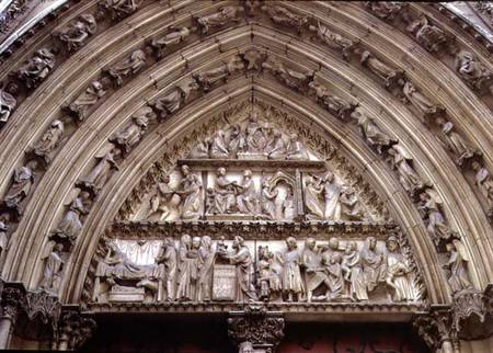 North transept portal, detail of tympanum depicting scenes from The Infancy of Christ and the Story van French School