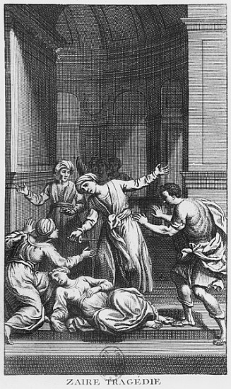 Orosmane killing Zaire, illustration from Act V of ''Zaire'' by Voltaire (1694-1778) van French School