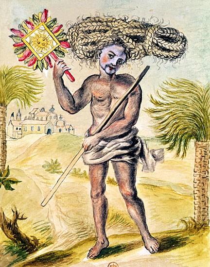 Penitent man in India with plaited hair, from ''Usages Indiens'' van French School