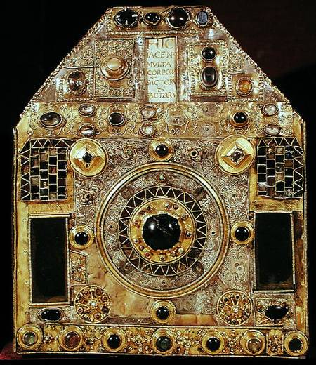 Phylactery or pentagonal reliquary, 10th-11th century (wood, copper, gilded silver & semi-precious s van French School