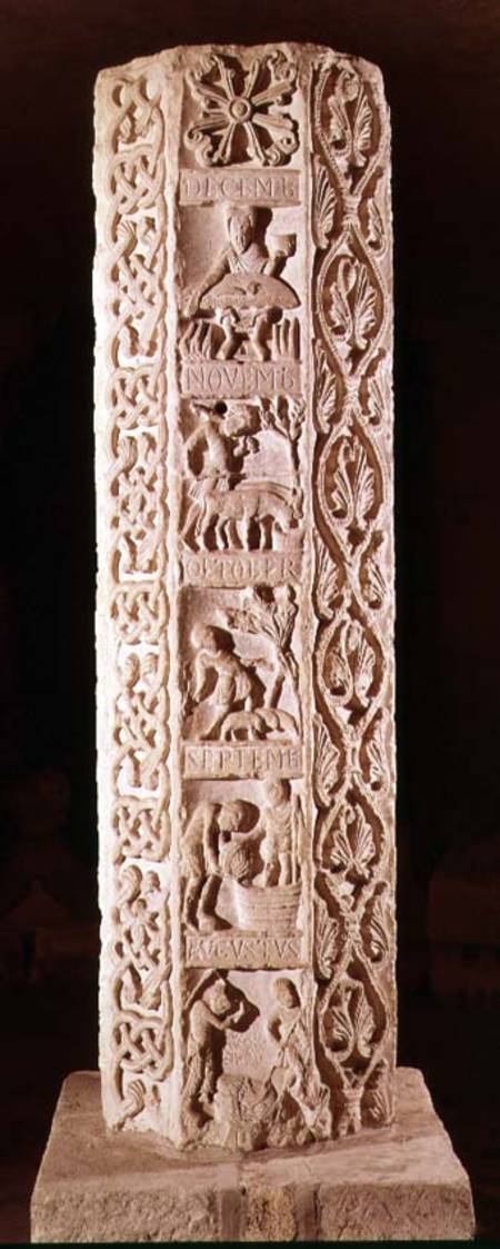 Pillar showing the months August to December, calendar of the season van French School