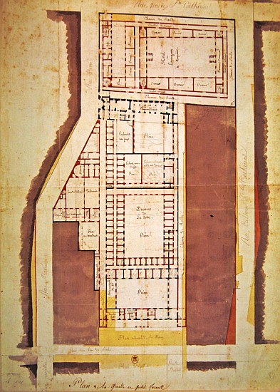 Plan of the Grande and Petite Force prison, rue du Roi de Sicile, Paris (ink & wash on paper) van French School