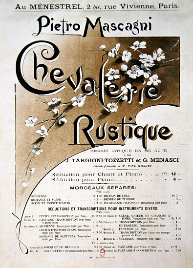 Playbill for the opera ''Chevalerie Rustique'', by Pietro Mascagni (1863-1945) van French School