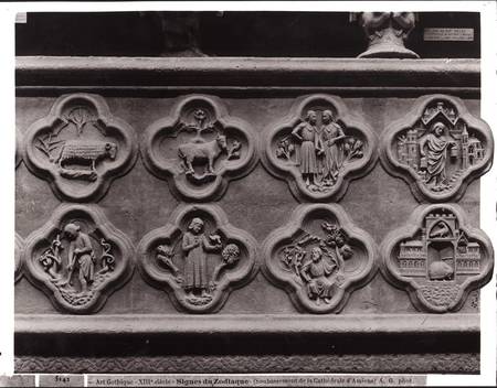 Quatrefoils with the Signs of the Zodiac, Labours of the Year, and prophets Sophonie and Ezekiel, fr van French School