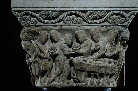 Scenes from the death of St. John the Baptist, relief from a capital van French School