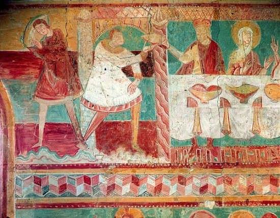 Servants bringing a jar of wine and offering a cup to a guest at the Marriage at Cana, from the Sout van French School