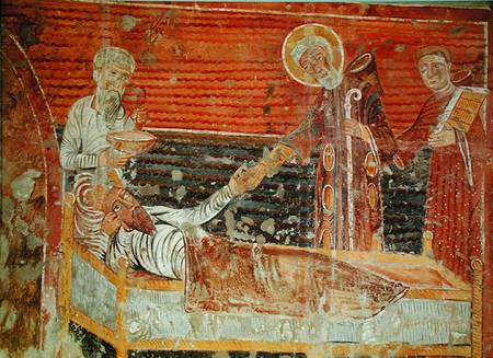 St. Severinus (d.507) curing Clovis I (465-511) copy of a 12th century original in the Church of Cha van French School