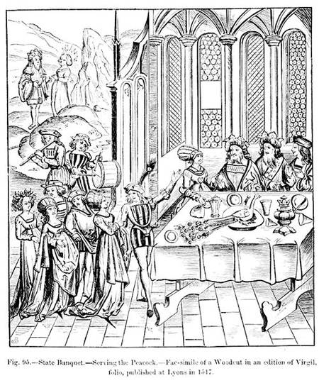 State banquet - serving the peacock, after a woodcut in an edition of Virgil, published Lyons van French School