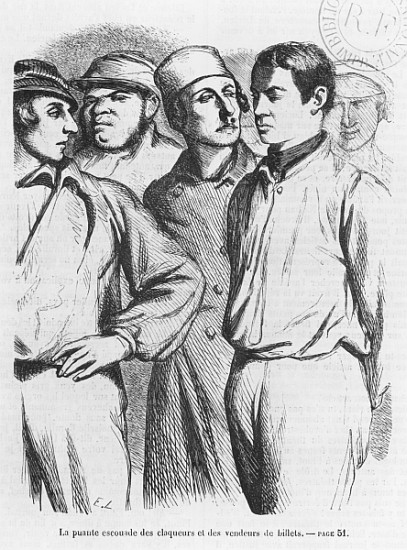 The arrogant squad of hired applauders and ticket sellers, illustration from ''Les Illusions perdues van French School