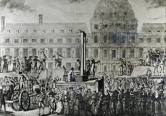 The First Execution Guillotine, Place du Carrousel, 13th August 1792 van French School
