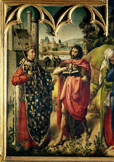 The Parlement of Paris Altarpiece, detail of St. Louis and St. John the Baptist van French School