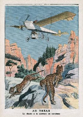Hunting panthers from an airplane in Texas, illustration from ''Le Petit Journal'', supplement illus