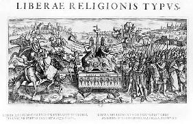 Librae Religionis Typus'', allegory on the reformation depicting John Calvin (1509-64) and Martin Lu