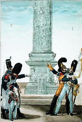 ''Oh how proud one is to be French when you look at this column'', caricature of soldiers at the Col