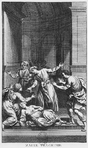 Orosmane killing Zaire, illustration from Act V of ''Zaire'' by Voltaire (1694-1778)