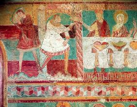 Servants bringing a jar of wine and offering a cup to a guest at the Marriage at Cana, from the Sout