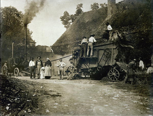 Threshing scene, late 19th century (b/w photo)  van French School