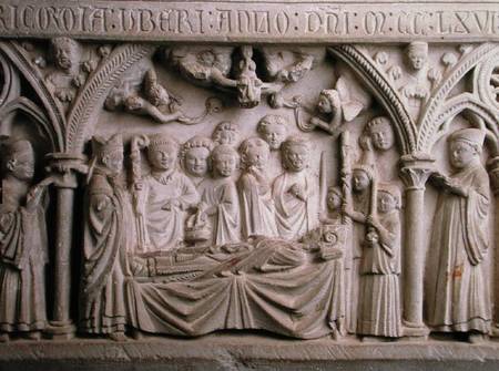 Tomb of Bishop Radulphe (d.1266), detail from the sarcophagus depicting a procession and the taking van French School