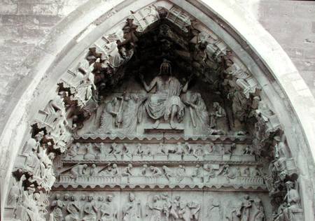 Tympanum from the left portal of the north transcept depicting the Last Judgement van French School
