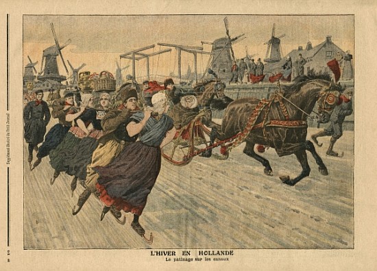 Winter in Holland, ice skating on the canal, illustration from ''Le Petit Journal'', supplement illu van French School