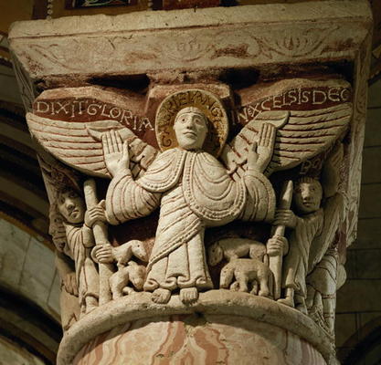 Column capital depicting the archangel Gabriel (stone) van French School, (11th century)