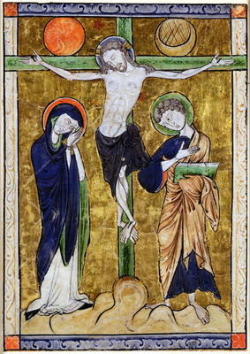 The Crucifixion, from a Psalter, c.1215 (vellum) van French School, (13th century)