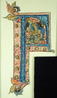 Historiated initial 'P' depicting a winged griffin (vellum) van French School, (14th century)