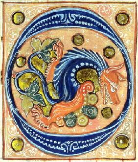 Historiated initial 'O' depicting a griffin (vellum)