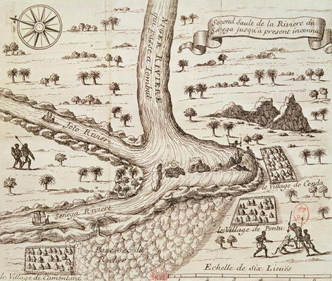 Confluence of the Niger, the Joto and the Senegal, illustration from 'Decouverte de l'Afrique' by J. van French School, (17th century)