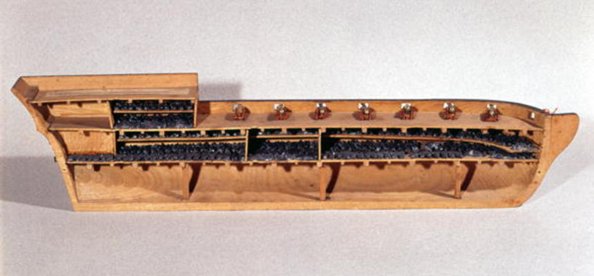 Cross-section of a model of a slave ship, late 18th century (wood) van French School, (18th century)
