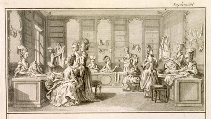 Fashion shop, from the 'Encyclopedia' by Denis Diderot (1713-84), published c.1770 (engraving) van French School, (18th century)