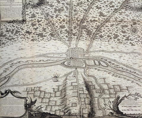 Lutetia or the second plan of Paris in the 4th and 5th centuries A.D., 1722 (engraving) van French School, (18th century)