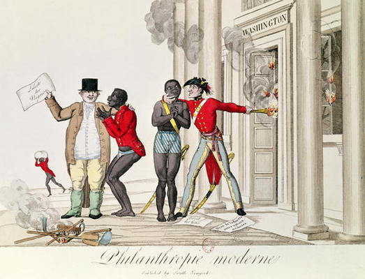 'Modern Philanthropy', French cartoon relating to the English and American reaction to France's abol van French School, (18th century)
